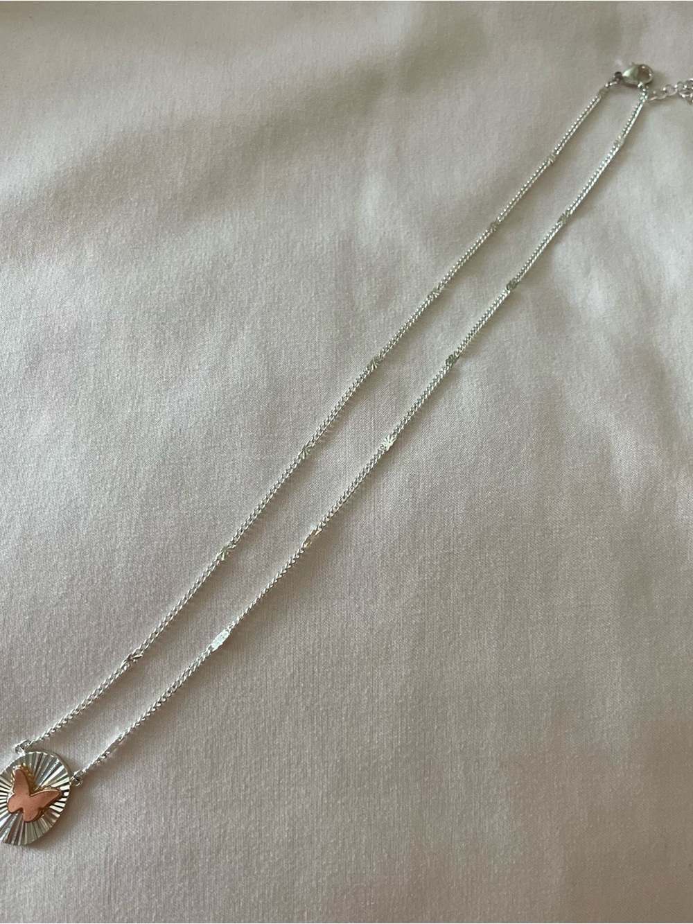 Silver Necklace with Rose Gold Butterfly Pendant